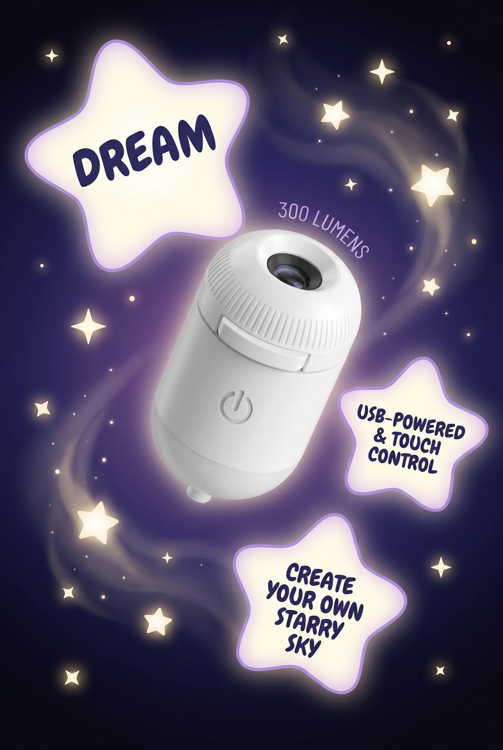 Projection Night Light - USB Powered Starry Sky Lamp for Bedroom Nursery Ambient Lighting