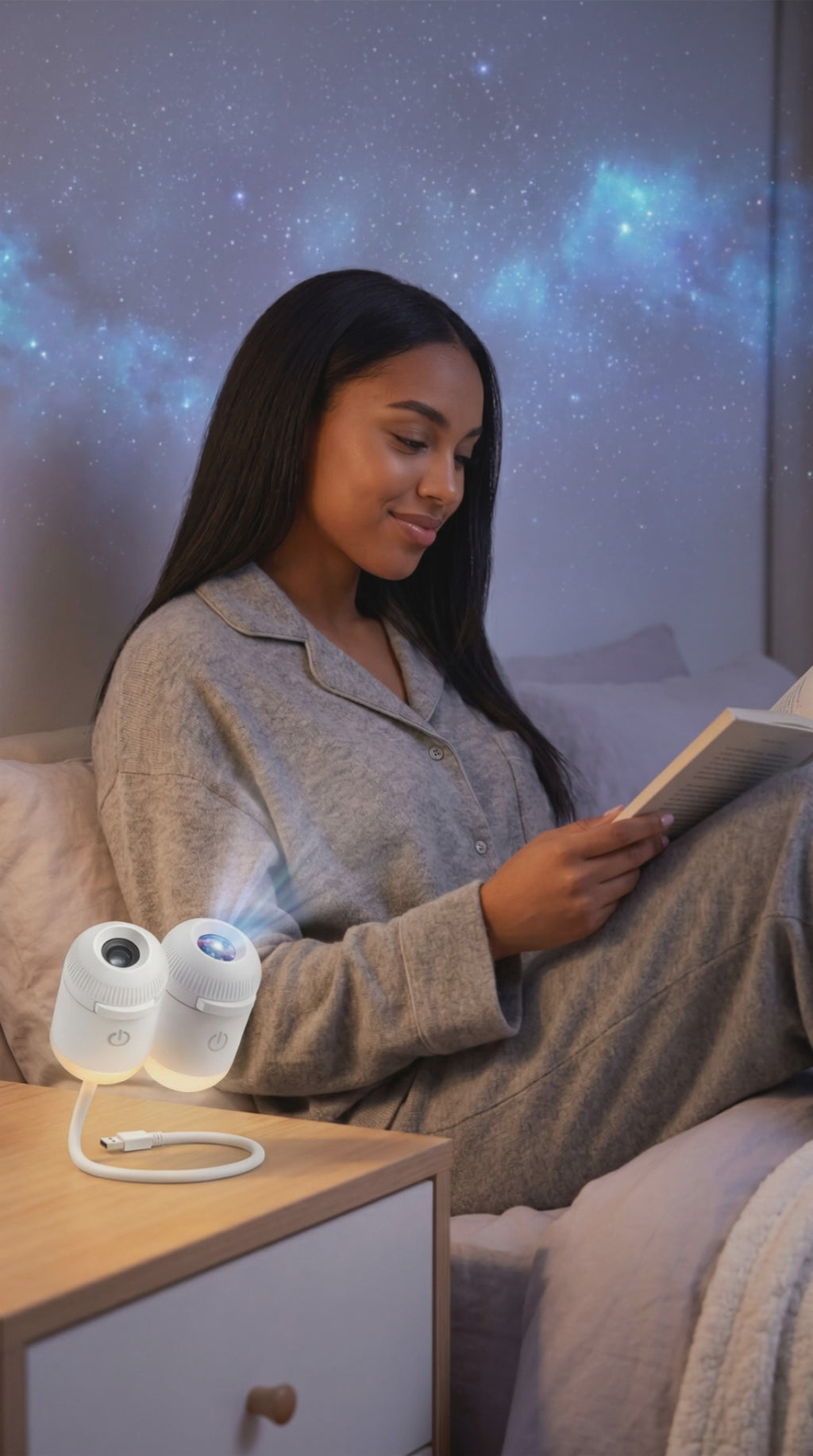 Projection Night Light - USB Powered Starry Sky Lamp for Bedroom Nursery Ambient Lighting